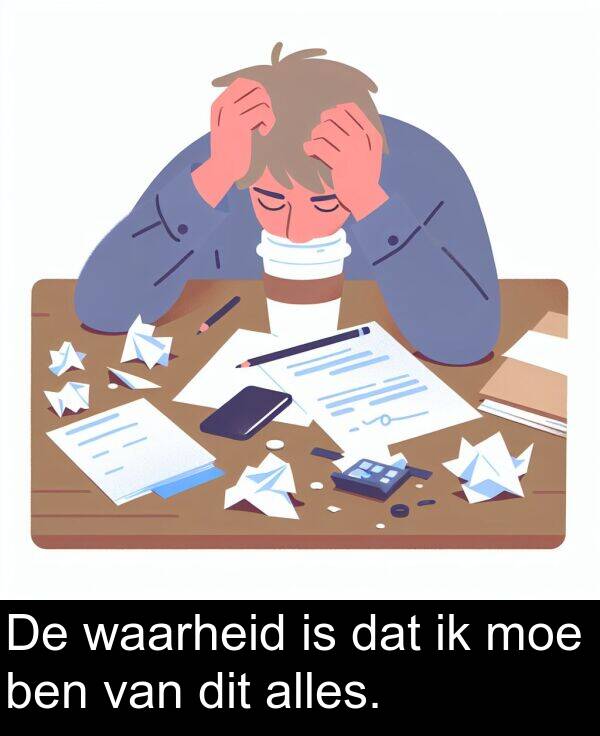 waarheid: De waarheid is dat ik moe ben van dit alles.