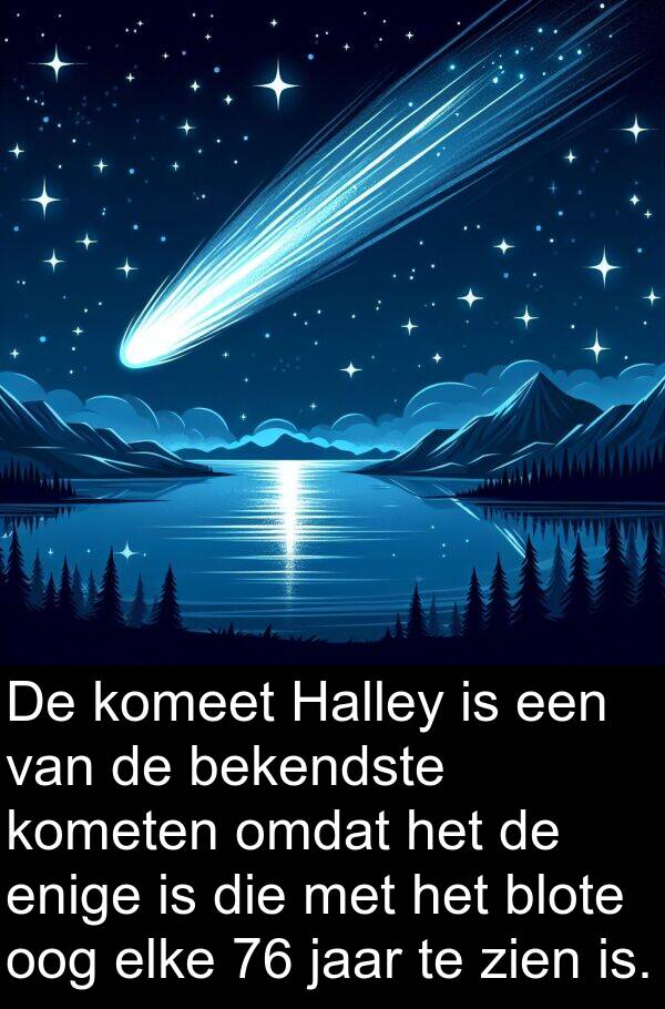 jaar: De komeet Halley is een van de bekendste kometen omdat het de enige is die met het blote oog elke 76 jaar te zien is.