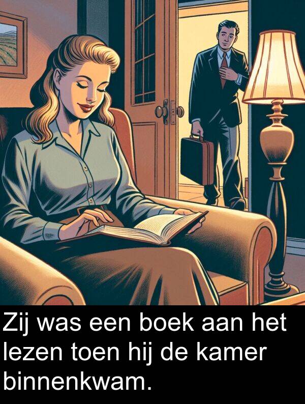 boek: Zij was een boek aan het lezen toen hij de kamer binnenkwam.