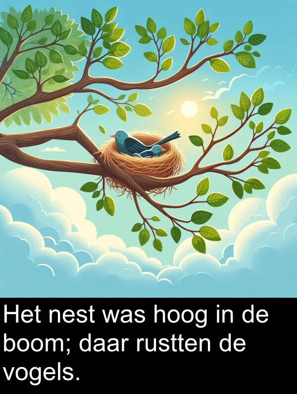 nest: Het nest was hoog in de boom; daar rustten de vogels.