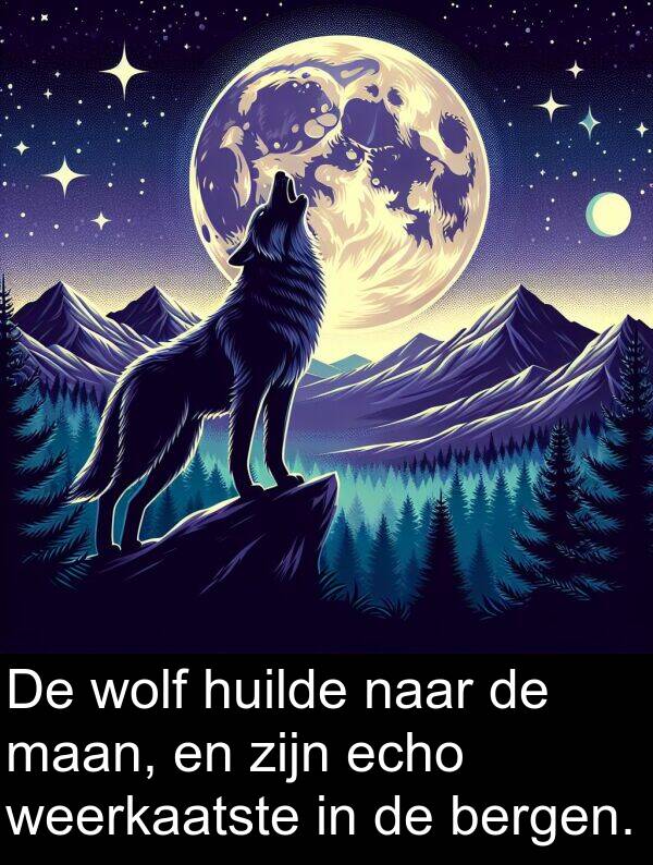 echo: De wolf huilde naar de maan, en zijn echo weerkaatste in de bergen.