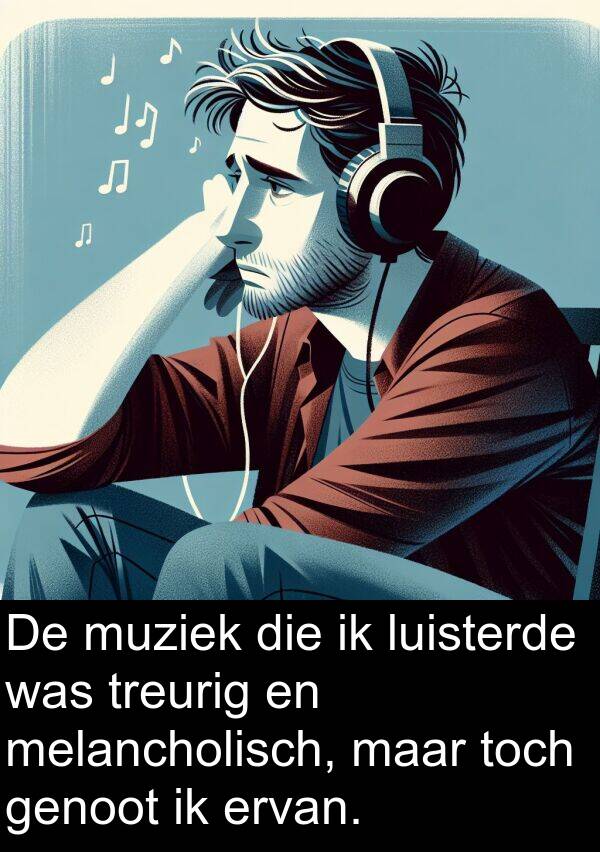 muziek: De muziek die ik luisterde was treurig en melancholisch, maar toch genoot ik ervan.