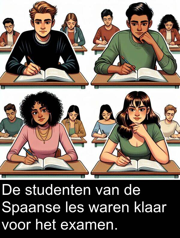 les: De studenten van de Spaanse les waren klaar voor het examen.