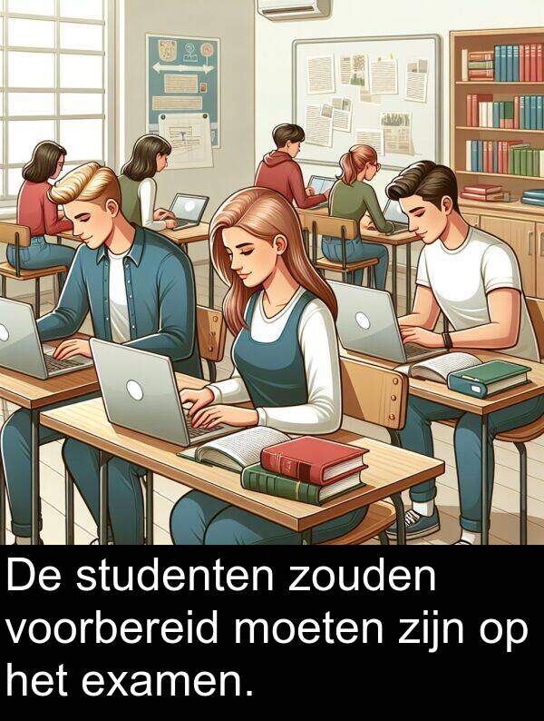 zouden: De studenten zouden voorbereid moeten zijn op het examen.