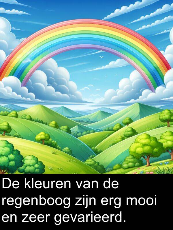 kleuren: De kleuren van de regenboog zijn erg mooi en zeer gevarieerd.