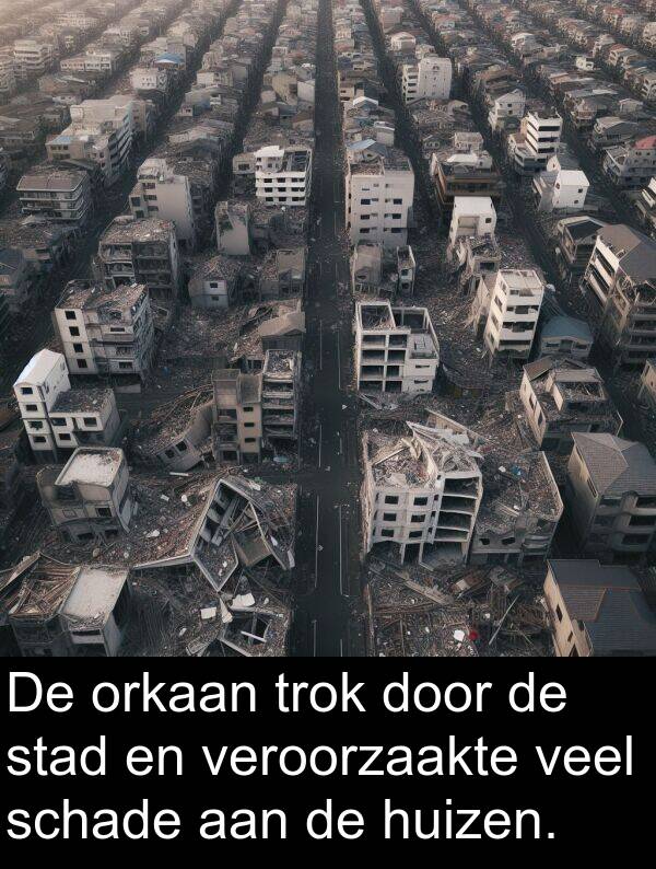 schade: De orkaan trok door de stad en veroorzaakte veel schade aan de huizen.