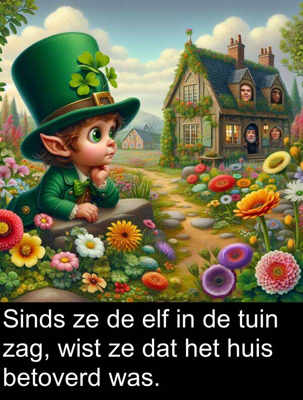 elf: Sinds ze de elf in de tuin zag, wist ze dat het huis betoverd was.