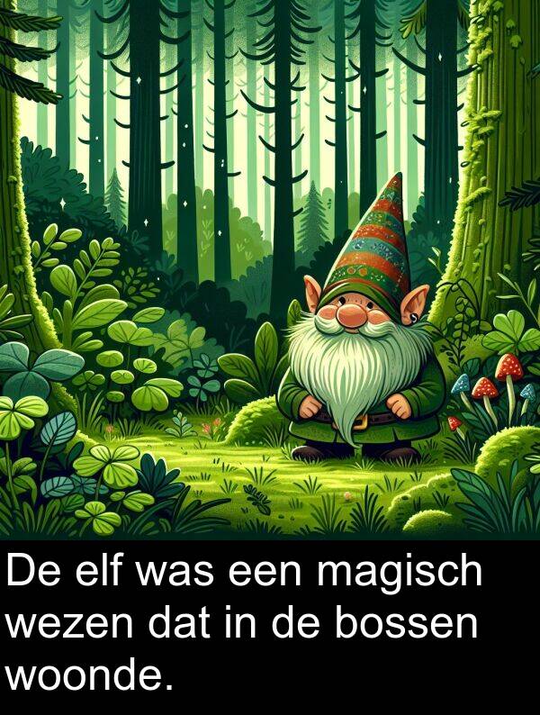 elf: De elf was een magisch wezen dat in de bossen woonde.