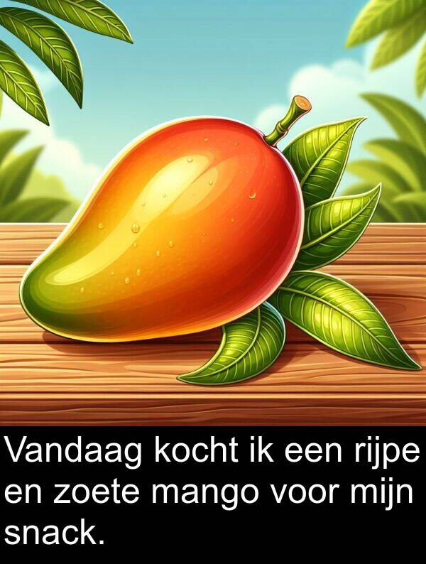 zoete: Vandaag kocht ik een rijpe en zoete mango voor mijn snack.