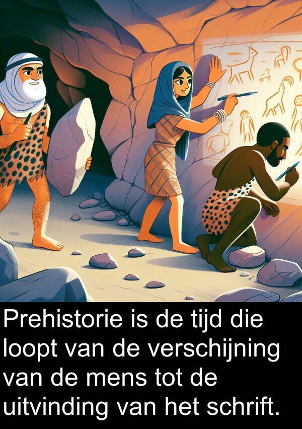 uitvinding: Prehistorie is de tijd die loopt van de verschijning van de mens tot de uitvinding van het schrift.