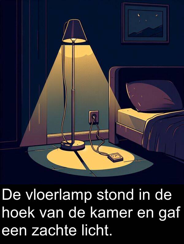 gaf: De vloerlamp stond in de hoek van de kamer en gaf een zachte licht.