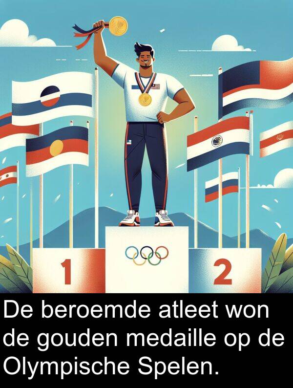 medaille: De beroemde atleet won de gouden medaille op de Olympische Spelen.