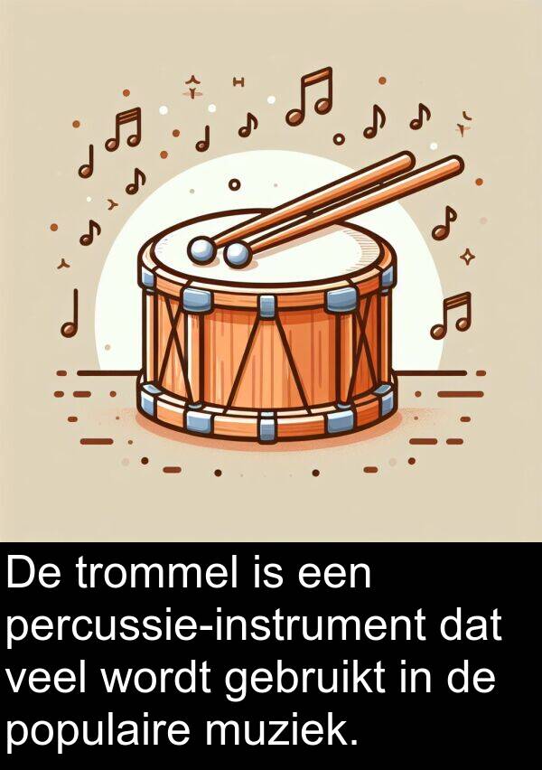 muziek: De trommel is een percussie-instrument dat veel wordt gebruikt in de populaire muziek.