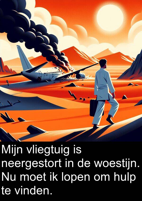 hulp: Mijn vliegtuig is neergestort in de woestijn. Nu moet ik lopen om hulp te vinden.