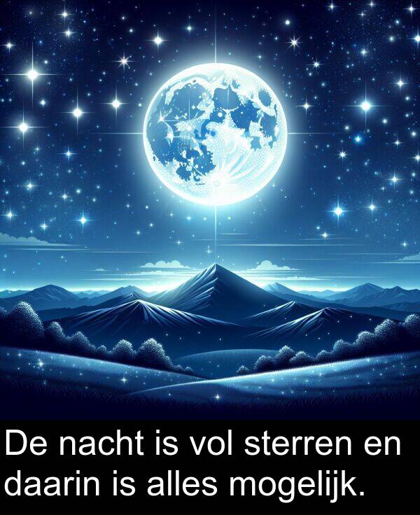 daarin: De nacht is vol sterren en daarin is alles mogelijk.