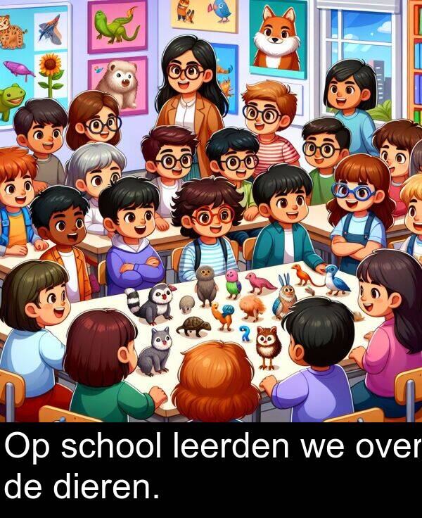 dieren: Op school leerden we over de dieren.