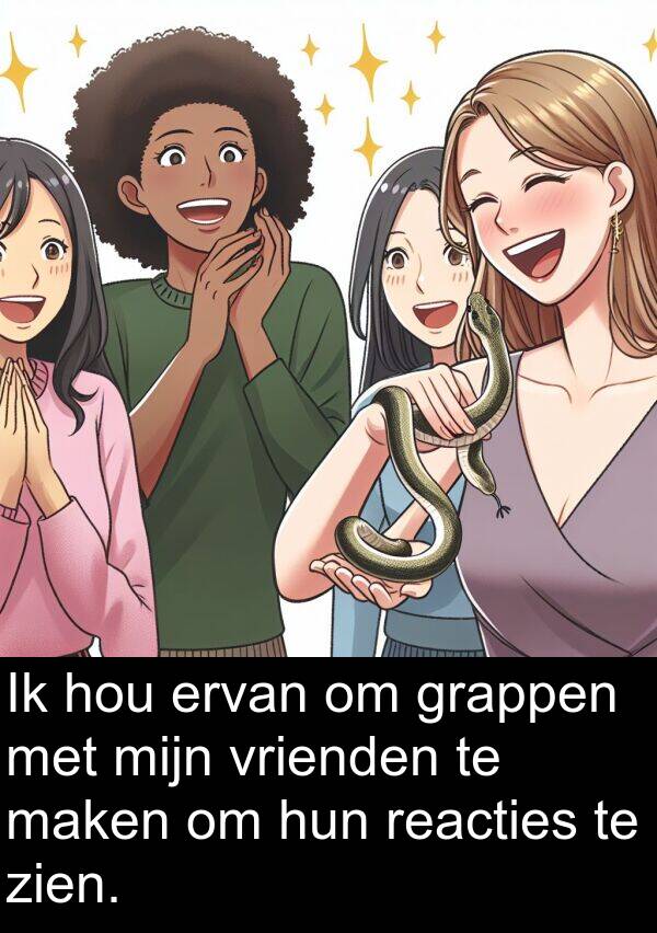 grappen: Ik hou ervan om grappen met mijn vrienden te maken om hun reacties te zien.