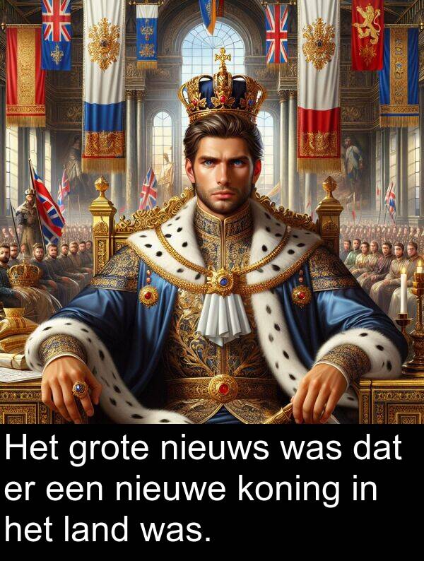 nieuwe: Het grote nieuws was dat er een nieuwe koning in het land was.