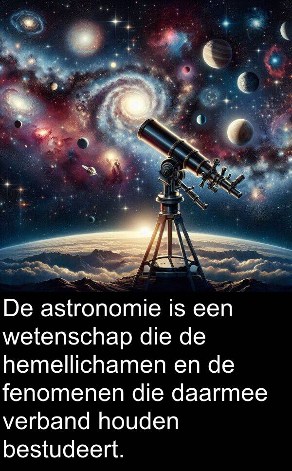 hemellichamen: De astronomie is een wetenschap die de hemellichamen en de fenomenen die daarmee verband houden bestudeert.