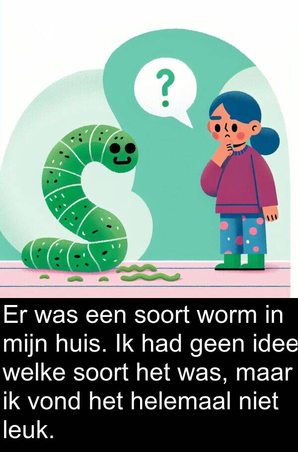 idee: Er was een soort worm in mijn huis. Ik had geen idee welke soort het was, maar ik vond het helemaal niet leuk.