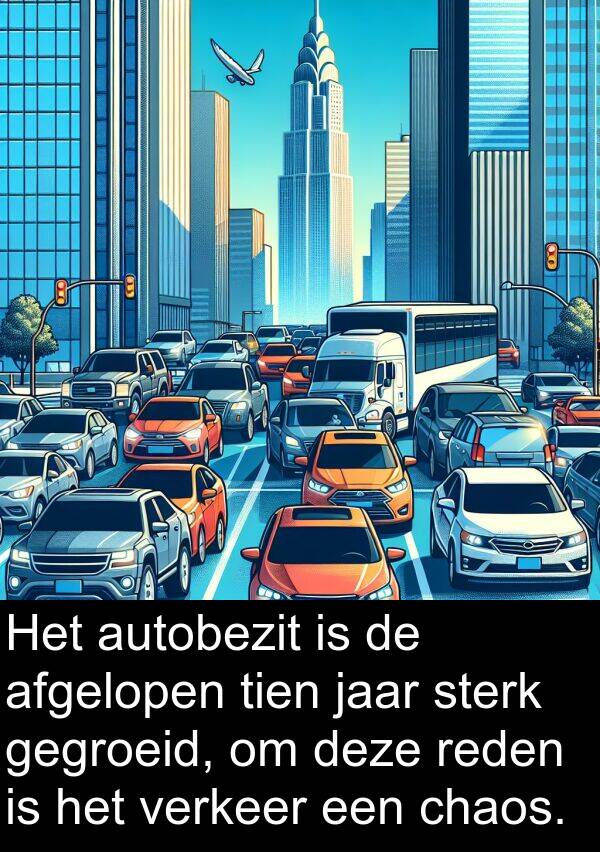 jaar: Het autobezit is de afgelopen tien jaar sterk gegroeid, om deze reden is het verkeer een chaos.