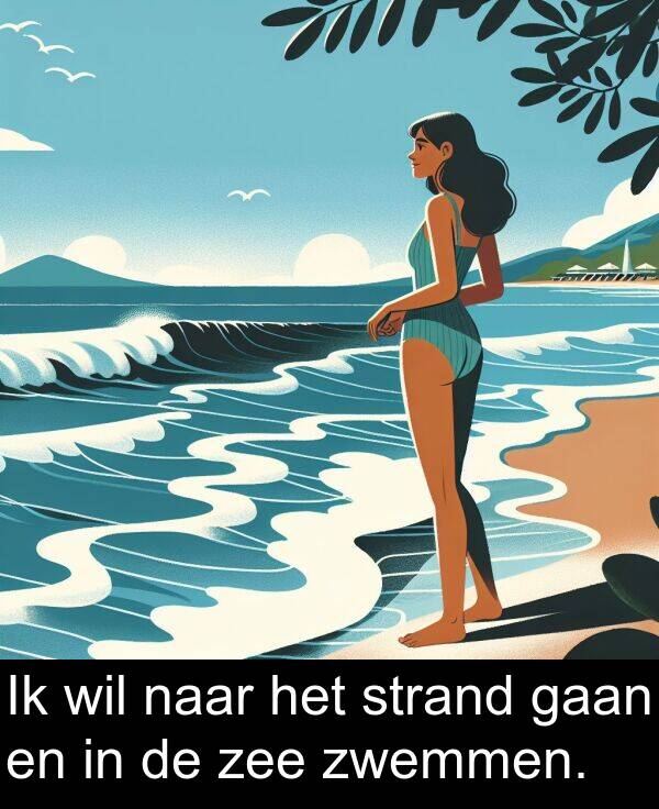 gaan: Ik wil naar het strand gaan en in de zee zwemmen.