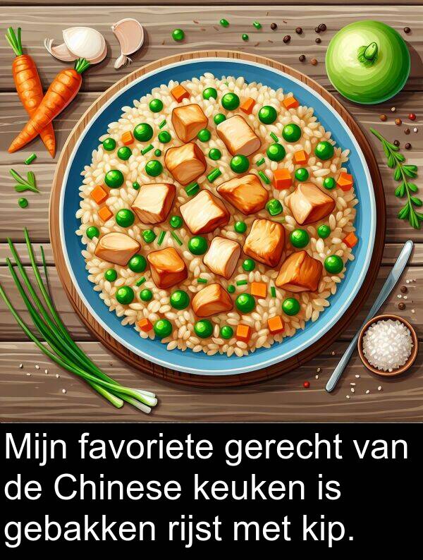 gebakken: Mijn favoriete gerecht van de Chinese keuken is gebakken rijst met kip.