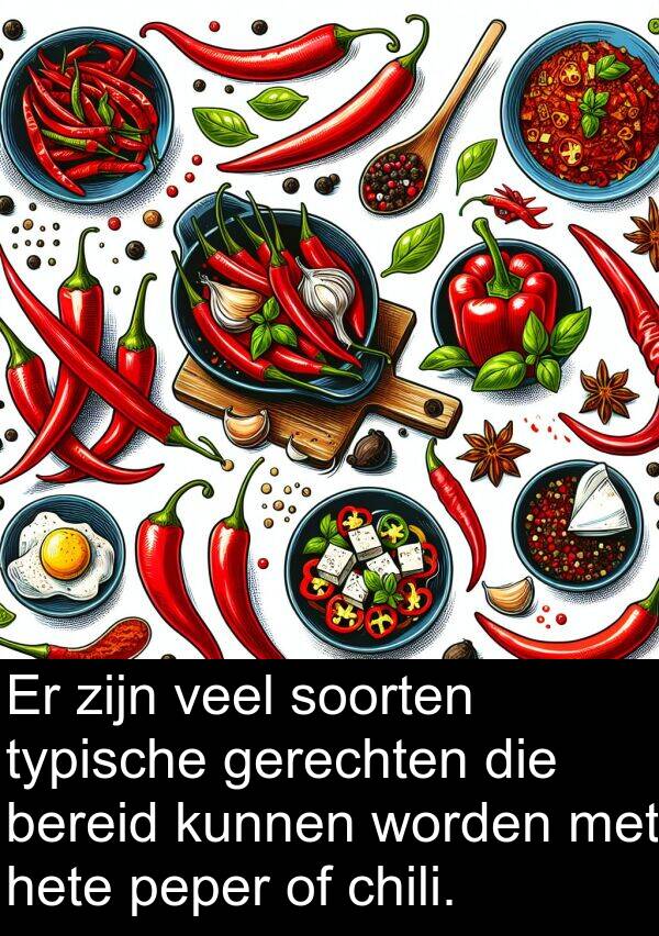 peper: Er zijn veel soorten typische gerechten die bereid kunnen worden met hete peper of chili.