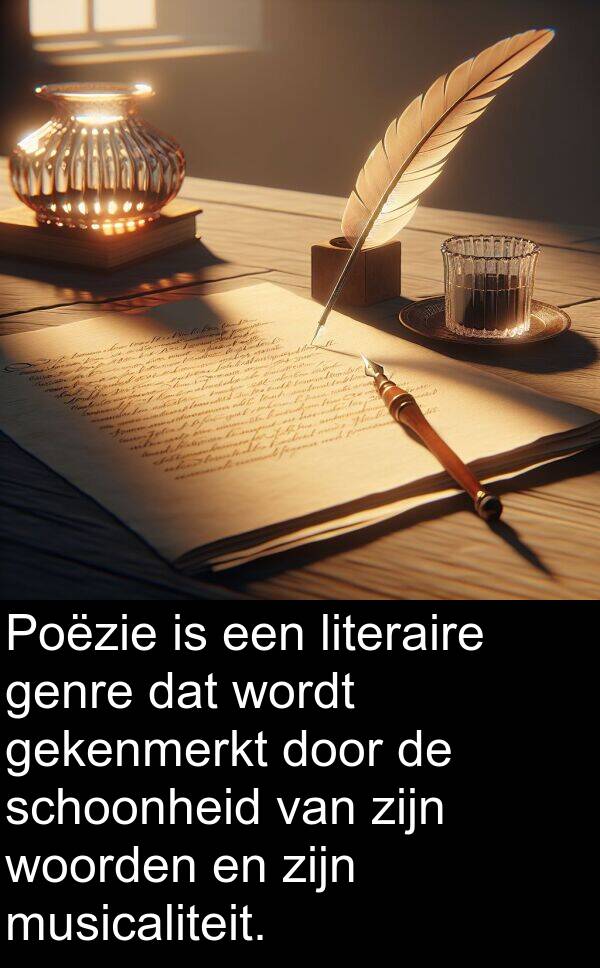 schoonheid: Poëzie is een literaire genre dat wordt gekenmerkt door de schoonheid van zijn woorden en zijn musicaliteit.