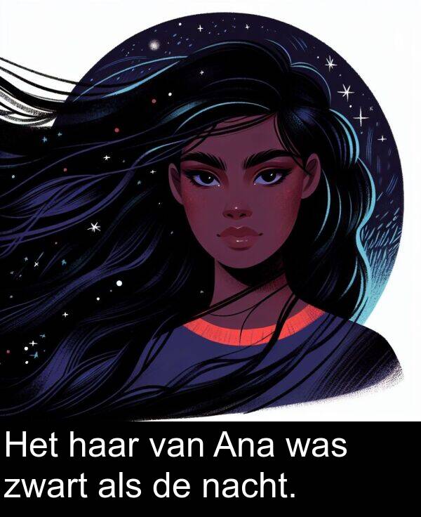 haar: Het haar van Ana was zwart als de nacht.