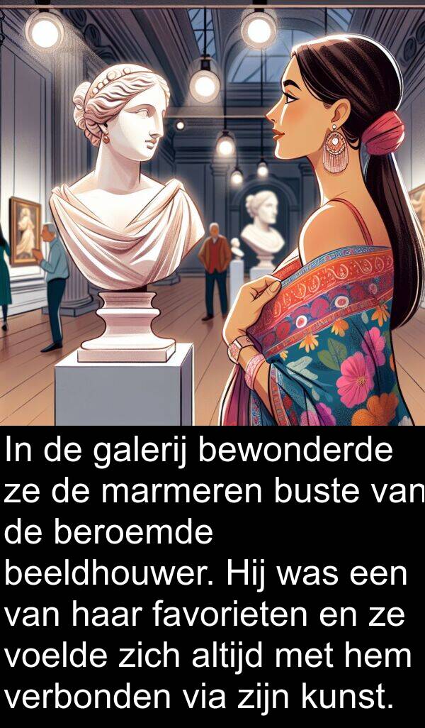 favorieten: In de galerij bewonderde ze de marmeren buste van de beroemde beeldhouwer. Hij was een van haar favorieten en ze voelde zich altijd met hem verbonden via zijn kunst.