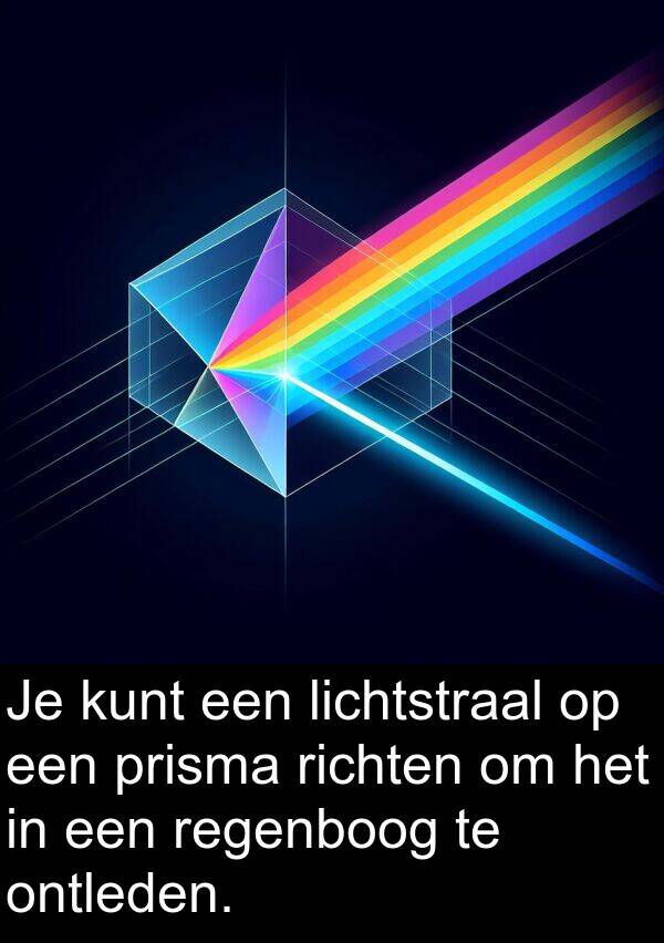 richten: Je kunt een lichtstraal op een prisma richten om het in een regenboog te ontleden.