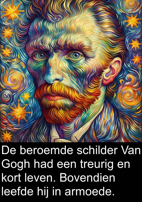 schilder: De beroemde schilder Van Gogh had een treurig en kort leven. Bovendien leefde hij in armoede.