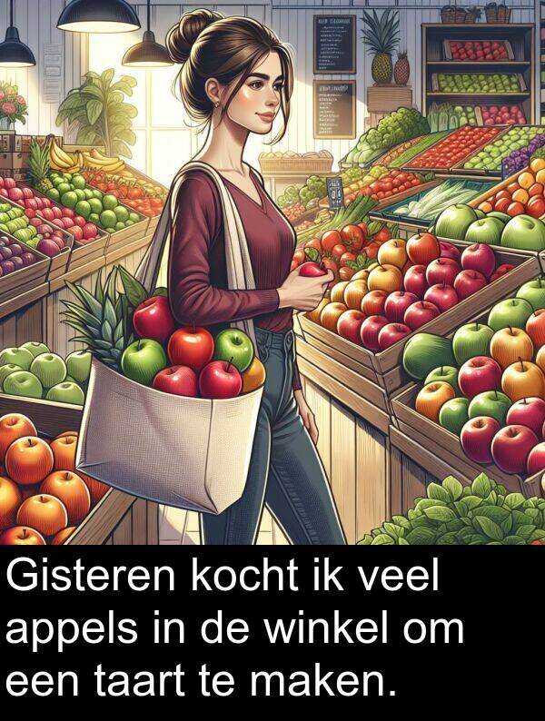 veel: Gisteren kocht ik veel appels in de winkel om een taart te maken.