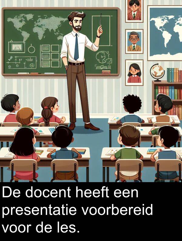 docent: De docent heeft een presentatie voorbereid voor de les.