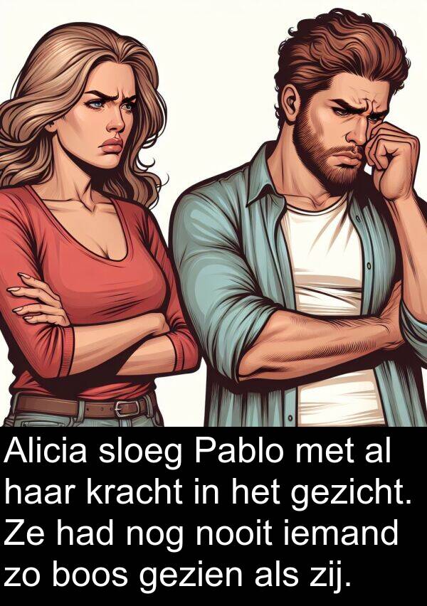 nooit: Alicia sloeg Pablo met al haar kracht in het gezicht. Ze had nog nooit iemand zo boos gezien als zij.