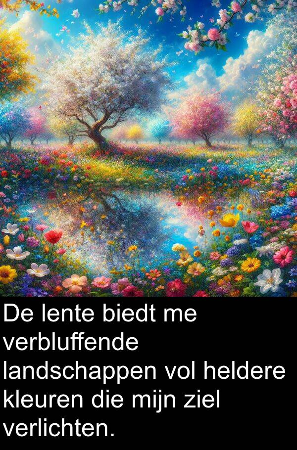 heldere: De lente biedt me verbluffende landschappen vol heldere kleuren die mijn ziel verlichten.