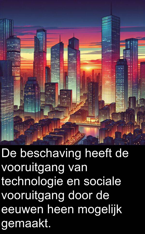 heen: De beschaving heeft de vooruitgang van technologie en sociale vooruitgang door de eeuwen heen mogelijk gemaakt.