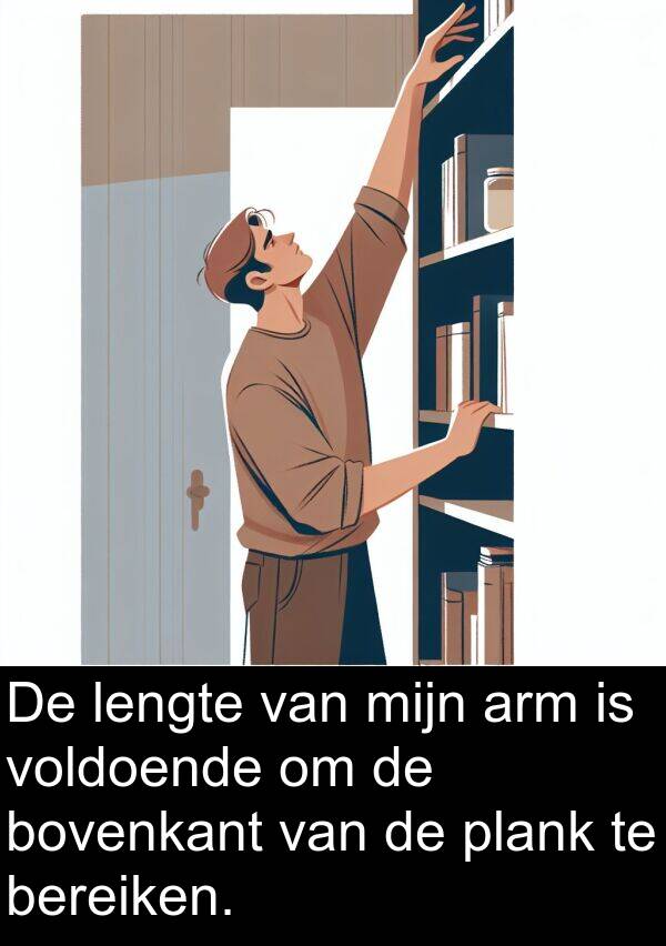 plank: De lengte van mijn arm is voldoende om de bovenkant van de plank te bereiken.