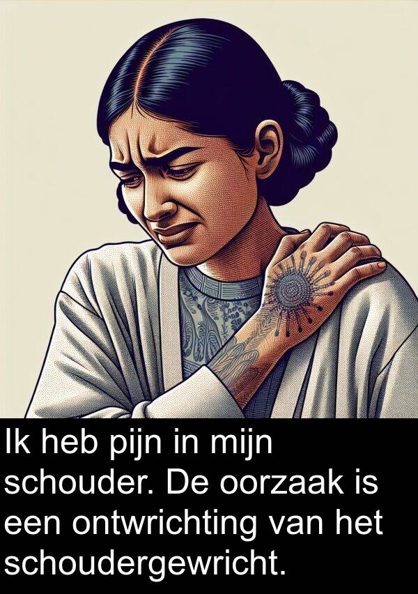 pijn: Ik heb pijn in mijn schouder. De oorzaak is een ontwrichting van het schoudergewricht.