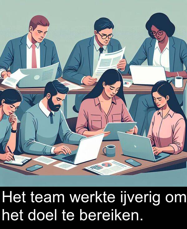 ijverig: Het team werkte ijverig om het doel te bereiken.