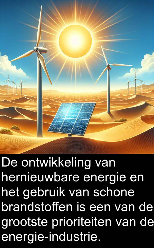 gebruik: De ontwikkeling van hernieuwbare energie en het gebruik van schone brandstoffen is een van de grootste prioriteiten van de energie-industrie.