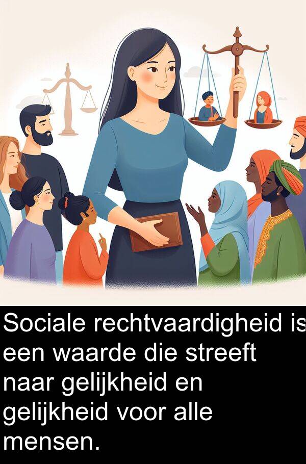 waarde: Sociale rechtvaardigheid is een waarde die streeft naar gelijkheid en gelijkheid voor alle mensen.