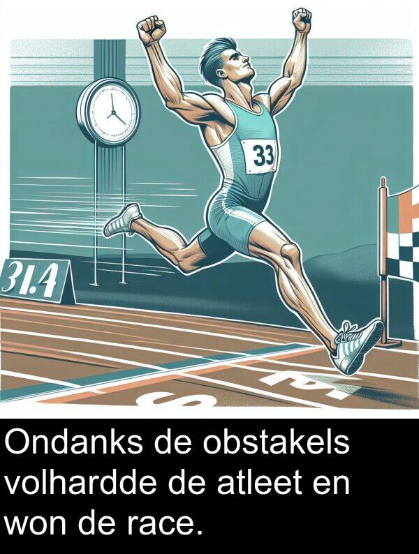 obstakels: Ondanks de obstakels volhardde de atleet en won de race.