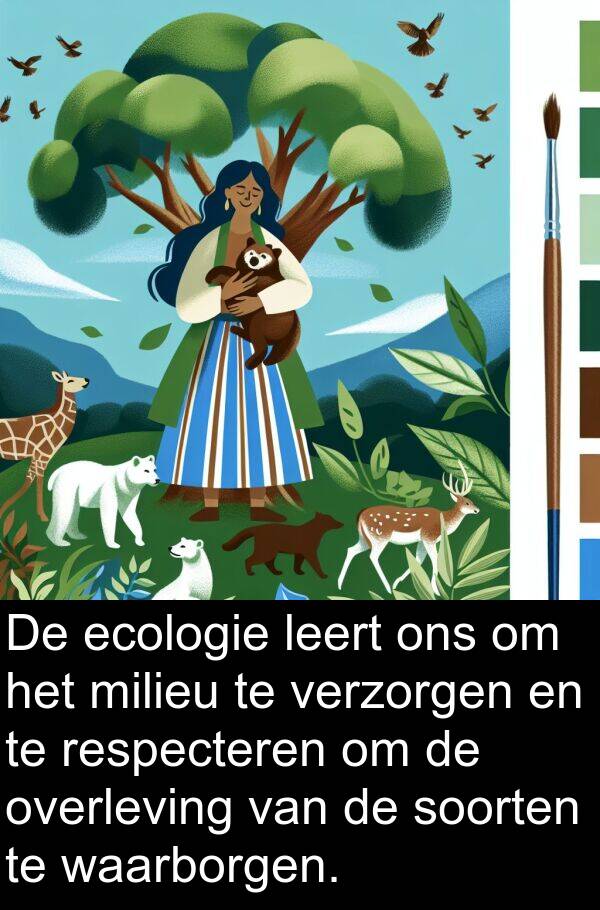 ecologie: De ecologie leert ons om het milieu te verzorgen en te respecteren om de overleving van de soorten te waarborgen.