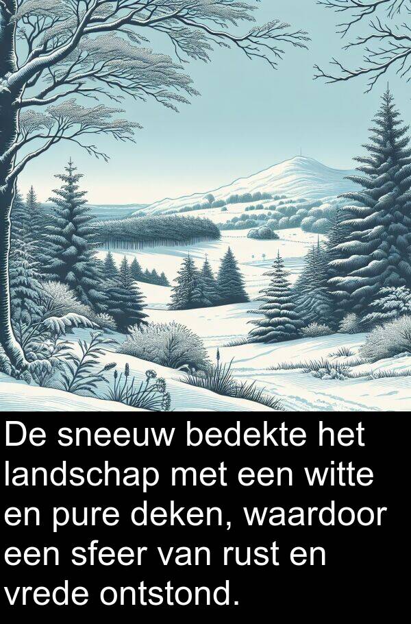 deken: De sneeuw bedekte het landschap met een witte en pure deken, waardoor een sfeer van rust en vrede ontstond.