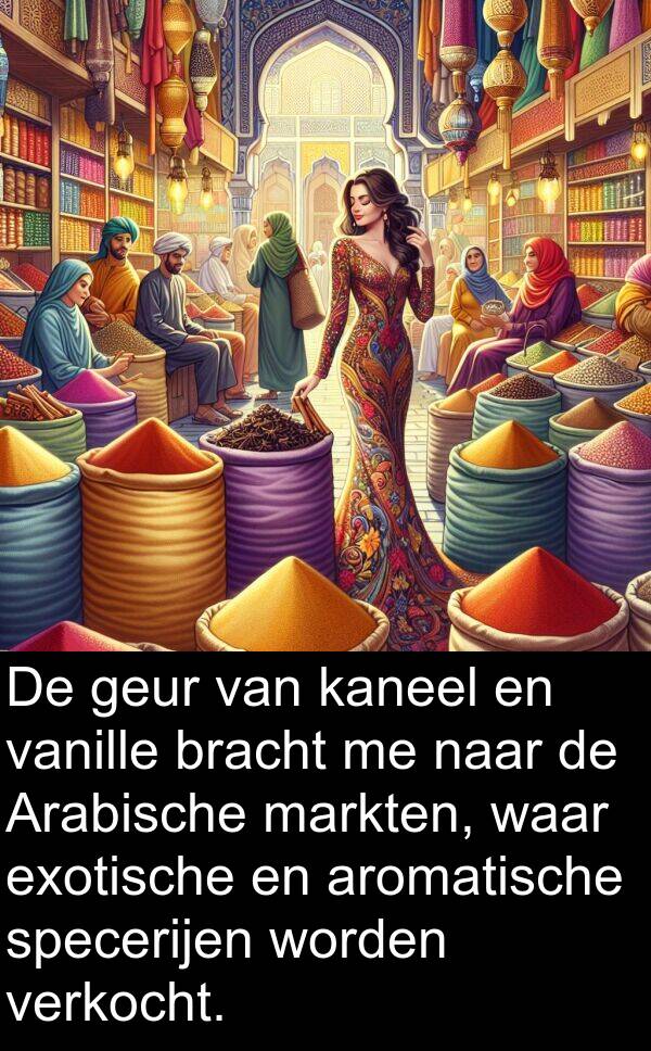 vanille: De geur van kaneel en vanille bracht me naar de Arabische markten, waar exotische en aromatische specerijen worden verkocht.