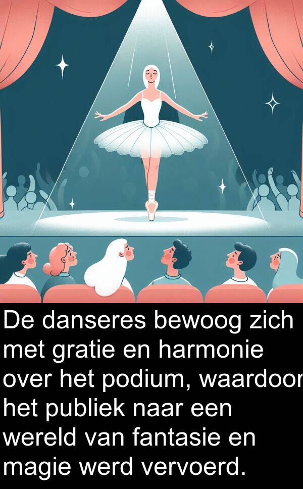 danseres: De danseres bewoog zich met gratie en harmonie over het podium, waardoor het publiek naar een wereld van fantasie en magie werd vervoerd.