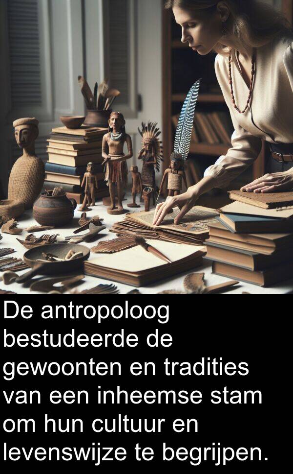 inheemse: De antropoloog bestudeerde de gewoonten en tradities van een inheemse stam om hun cultuur en levenswijze te begrijpen.