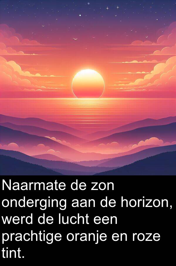 werd: Naarmate de zon onderging aan de horizon, werd de lucht een prachtige oranje en roze tint.